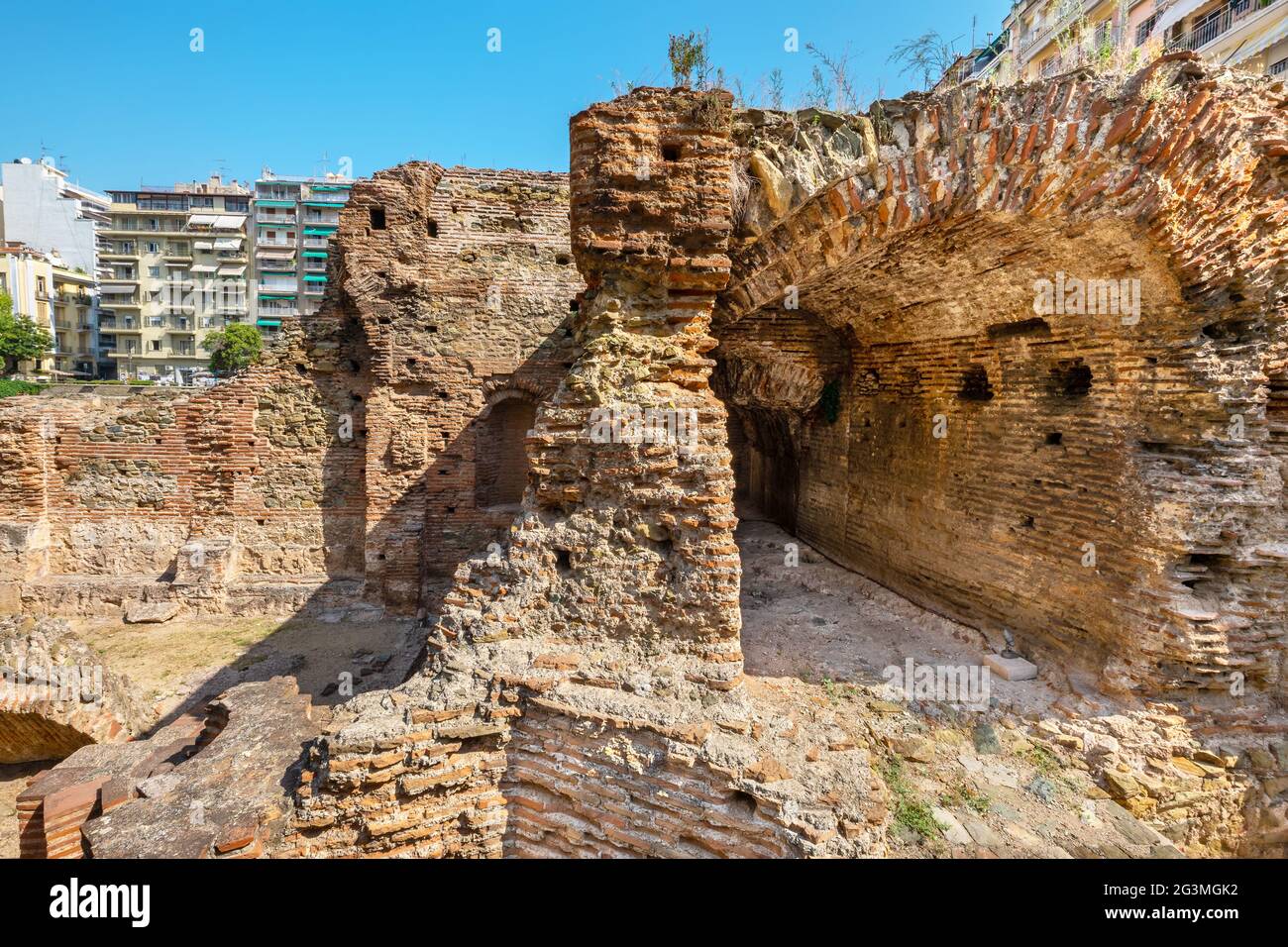 Ruinen des Kaiserpalastes von Gallerius. Navarinou-Platz, Thessaloniki, Mazedonien, Griechenland Stockfoto