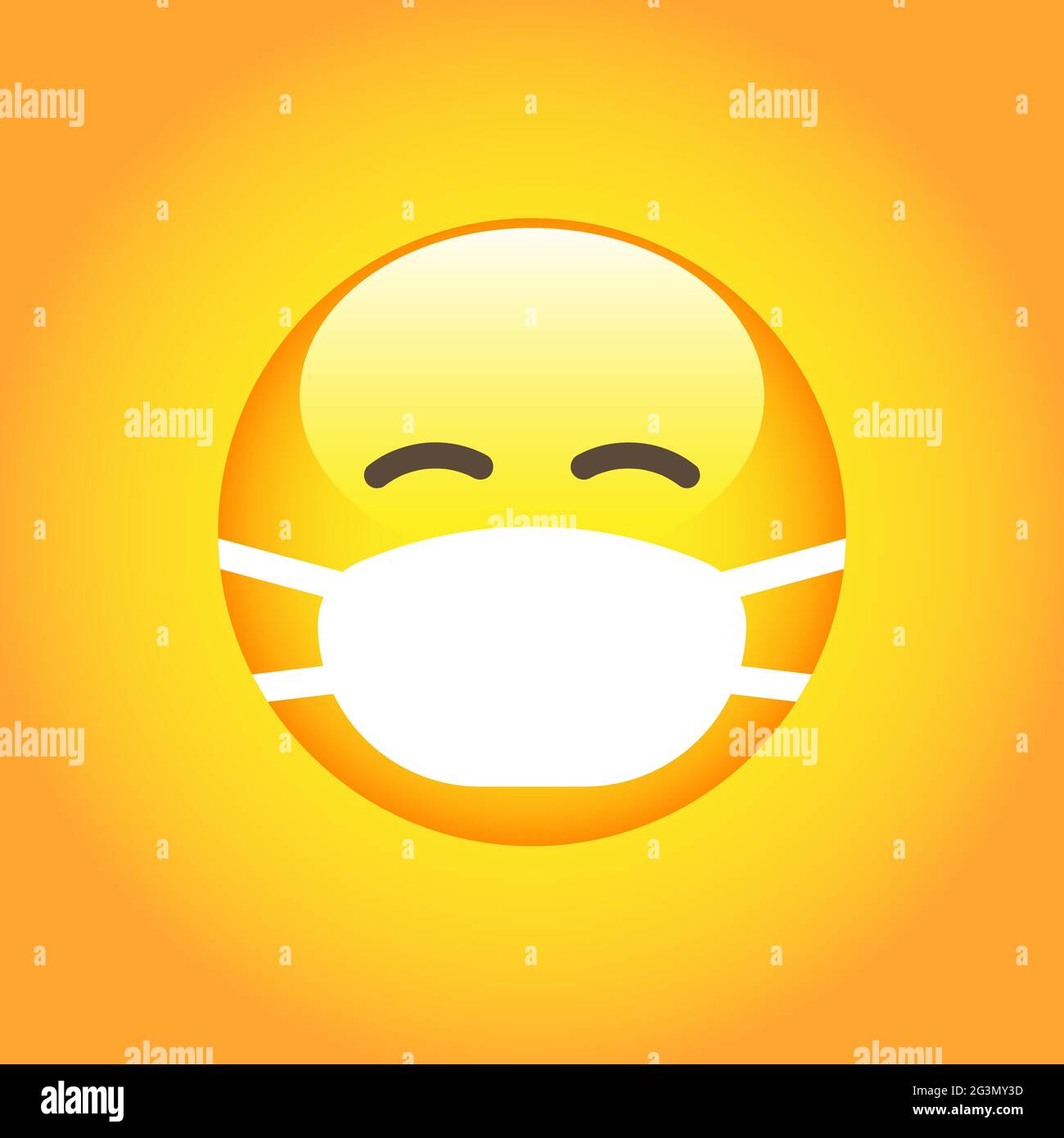 Emoji mit weißer Mundmaske - gelbes Gesicht mit geschlossenen Augen und weißer OP-Maske Stock Vektor