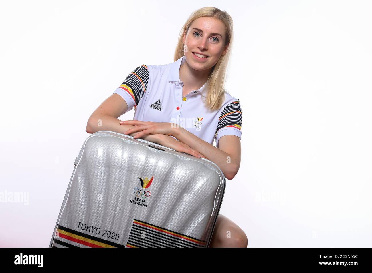 Die Belgierin Elise Vanderelst posiert für den Fotografen bei einem Fotoshooting für das belgische Olympische Komitee BOIC - COIB vor dem Olympischen Spiel in Tokio 2020 Stockfoto