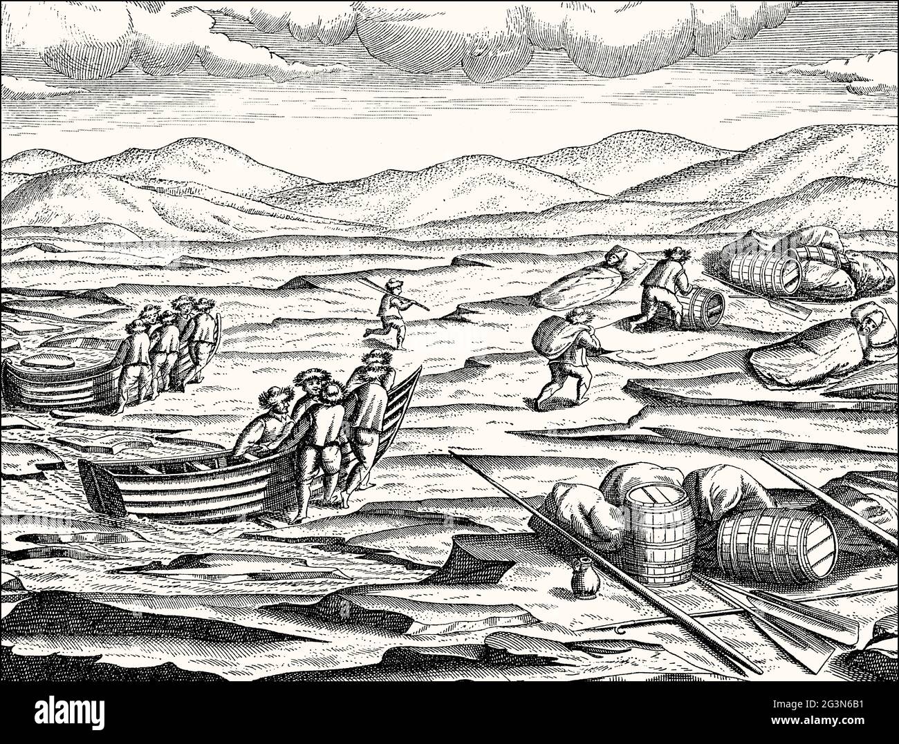 Expedition in die arktische Region von Willem Barentsz, c. 1550 – 1597, niederländischer Polarforscher Stockfoto