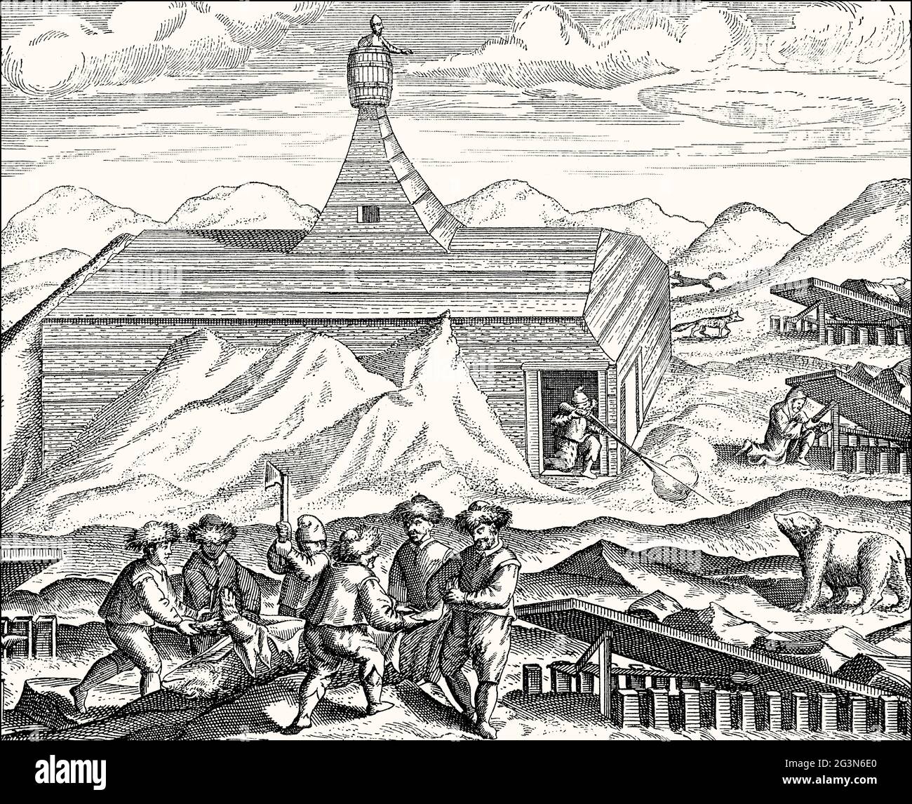 Expedition in die arktische Region von Willem Barentsz, c. 1550 – 1597, niederländischer Polarforscher Stockfoto