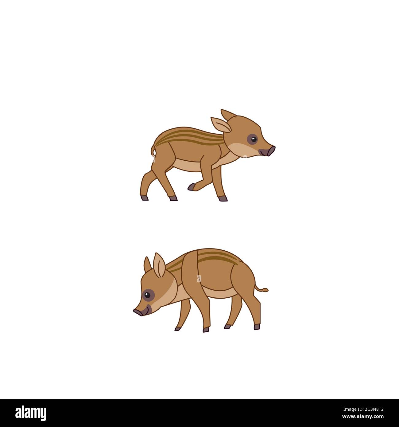 Wildschweine Cartoon-Charakter. Niedliche Ferkel zusammen. Babyschweine in niedlicher Haltung. Vektordarstellung auf weißem Hintergrund isoliert Stock Vektor