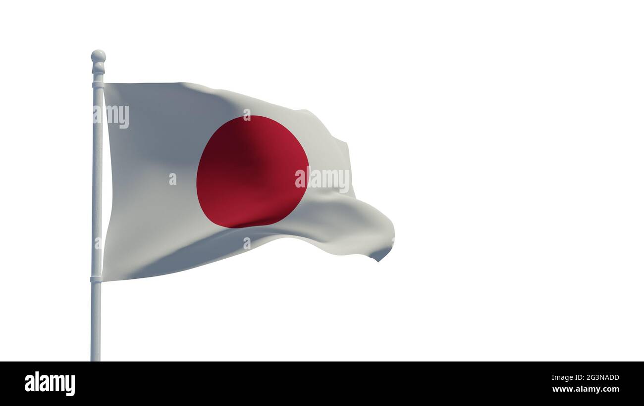 Japanische Nationalflagge, winkend im Wind. 3d-Rendering, CGI Stockfoto