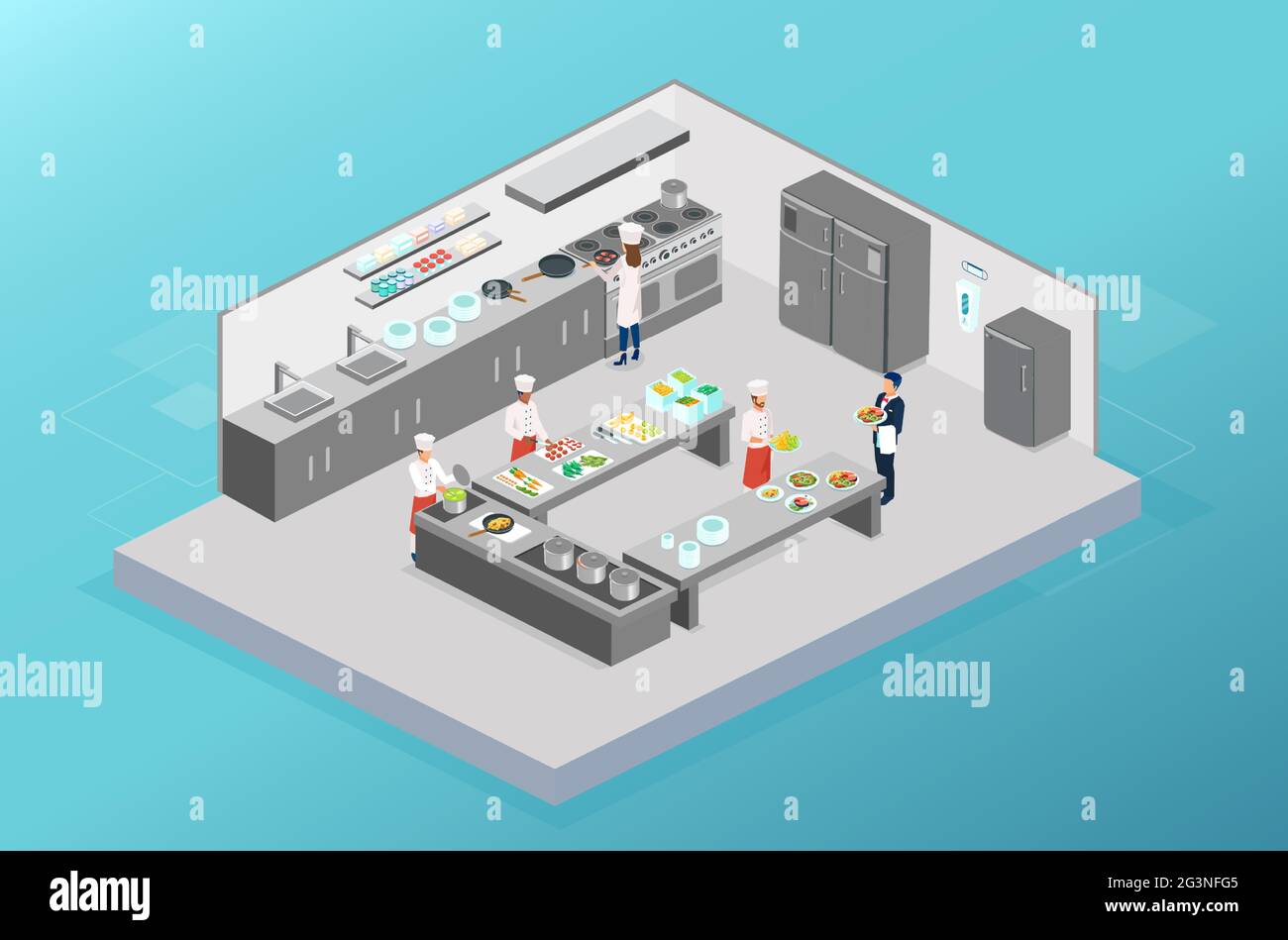 Vektor der Köche arbeiten, Kochen in der Küche eines Restaurants Stock Vektor