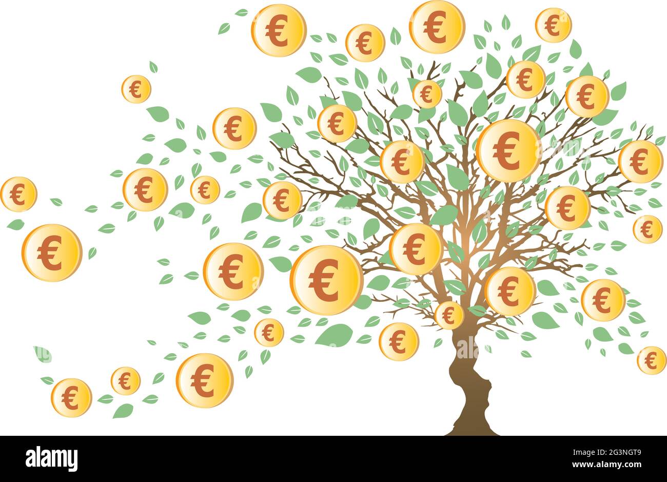 Geldbaum mit Euro und grünen Blättern Stock Vektor