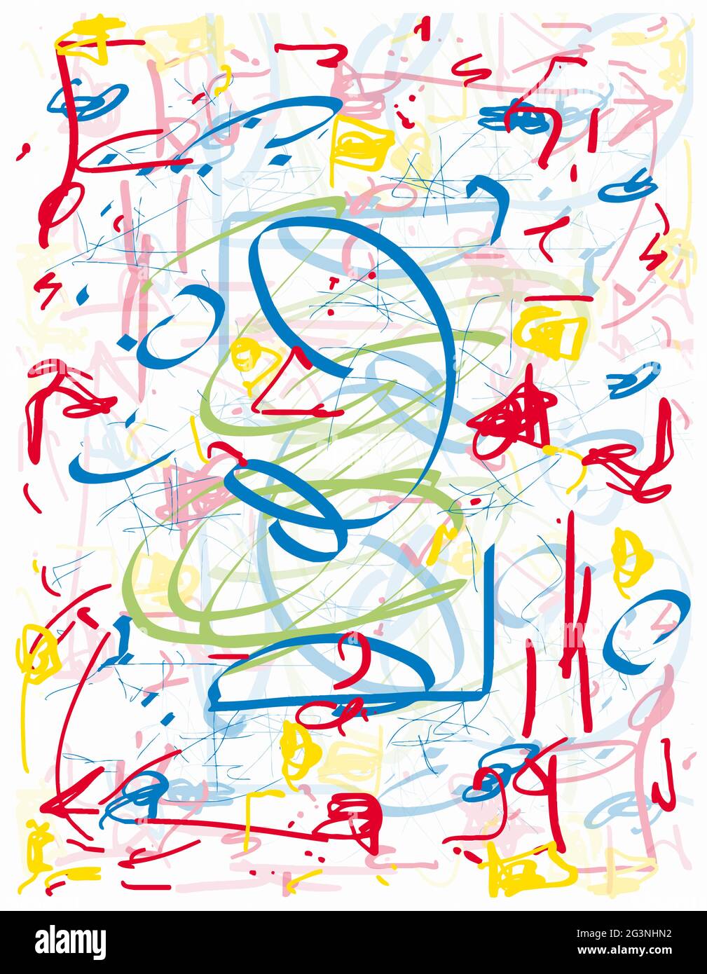 Doodle Handgezeichnetes Pop-Design, Grundfarben, Abstract Vibrant Line Illustration, Tablet Notebook Sketch Stock Vektor