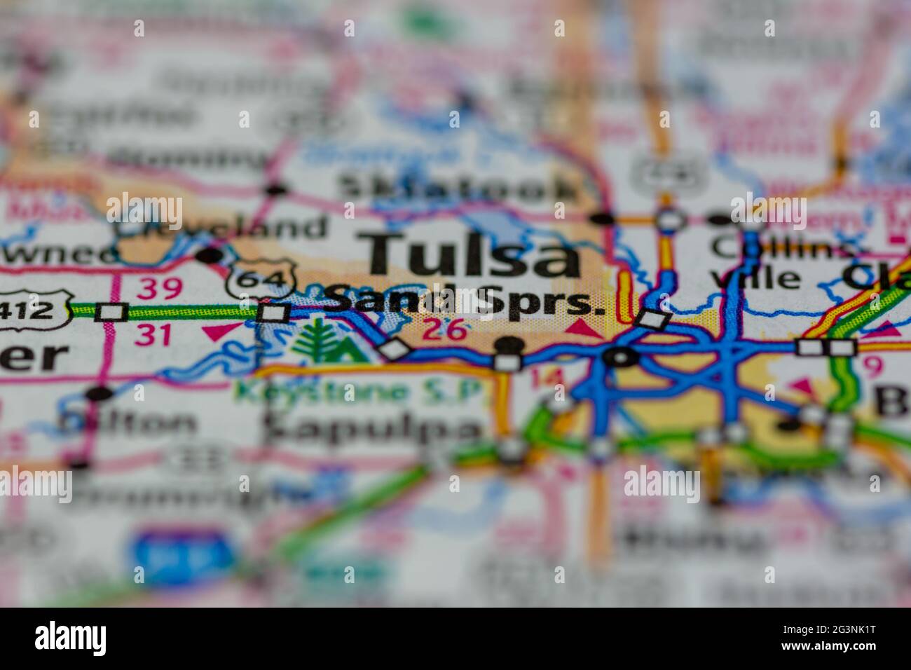 Sand Springs Oklahoma USA auf einer Geographie- oder Straßenkarte angezeigt Stockfoto