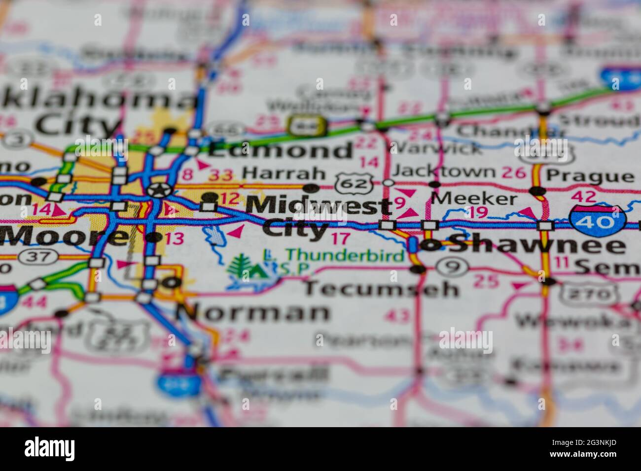 Midwest City Oklahoma USA auf einer Geographie- oder Straßenkarte angezeigt Stockfoto