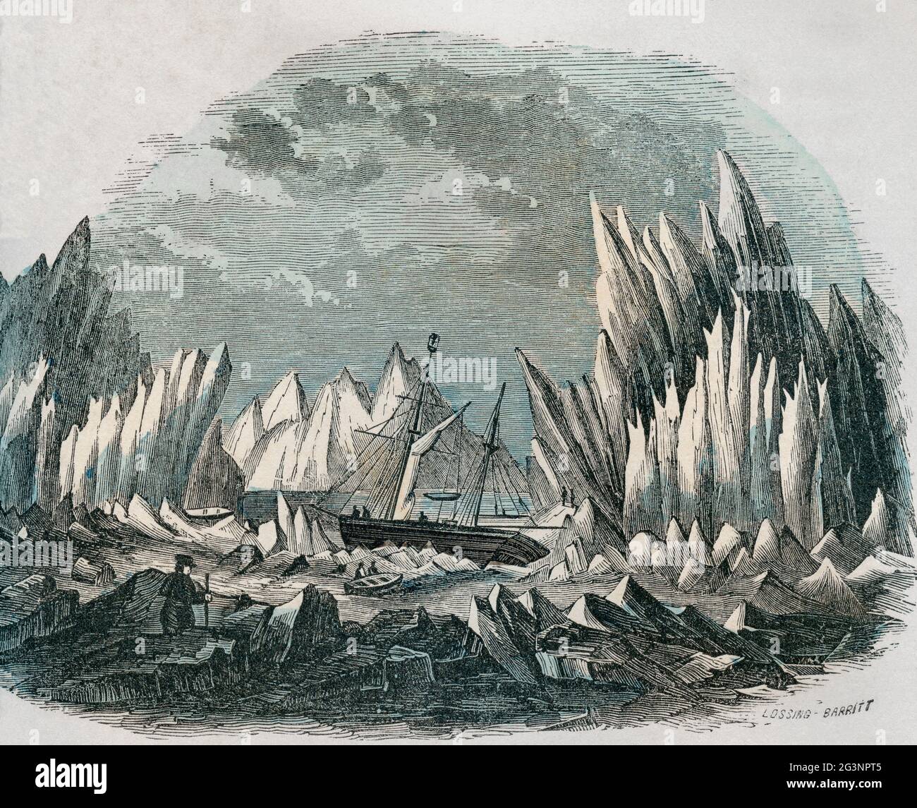 Das britische Schiff Prince Albert war im Eis gefangen, als es versuchte, nach Sir John Franklins unglücklich verunglückter arktischer Expedition von 1845 zu suchen. Aus einer illuminierten Geschichte Nordamerikas, von der frühesten Periode bis zur Gegenwart, veröffentlicht 1860. Stockfoto
