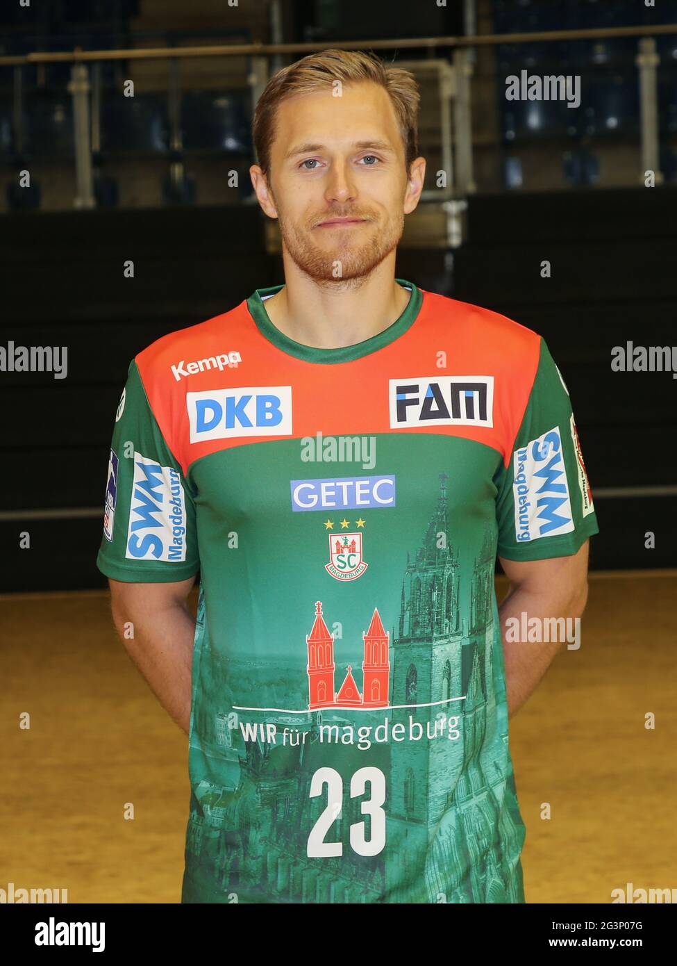 Der schwedische Handballspieler Albin Lagergren SC Magdeburg Liqui Moly HBL Handball Bundesliga Saison 19-20 Stockfoto