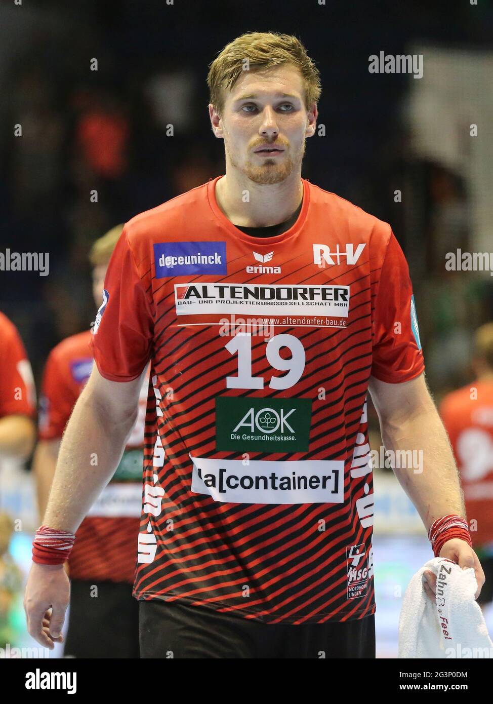 Handballspieler Luca de Boer HSG Nordhorn-Lingen Liqui Moly HBL Handball Bundesliga 2019-20 Stockfoto