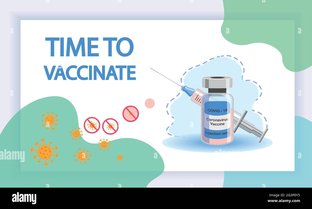 Impfkonzept. Impfkampagne. Impfung gegen den Impfstoff. Gesundheit und Sicherheit. Spritze und Impfstofffläschchen. Medizinische Behandlung. Fl Stock Vektor