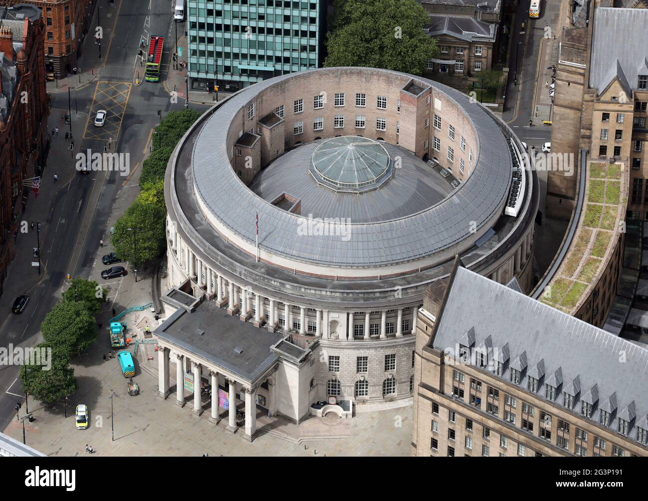 Luftaufnahme der Manchester Central Library (Öffentliche Bibliothek) Stockfoto