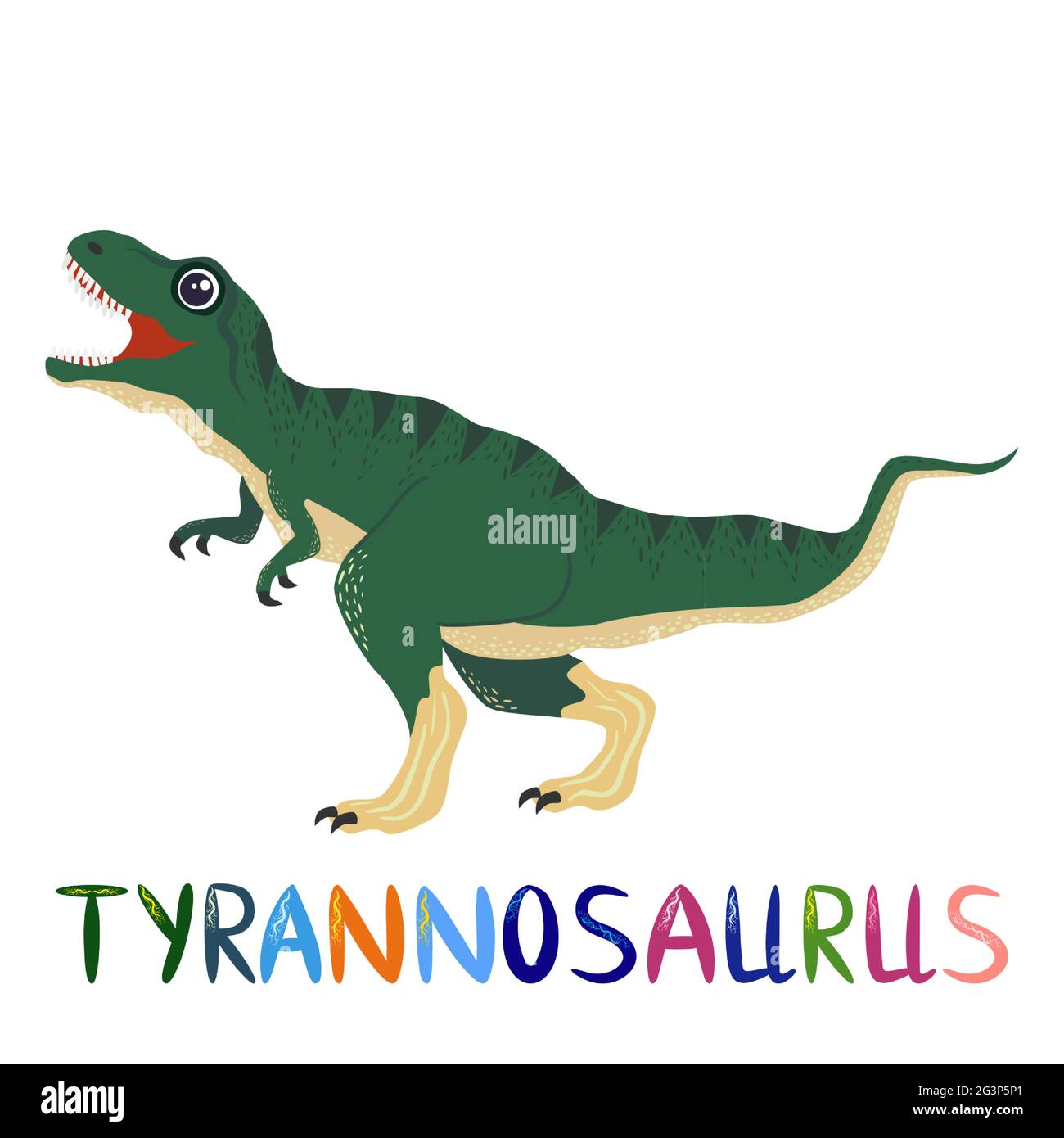 Tyrannosaurus grüne, prähistorische Dinosaurier-Kollektion. Uralte Tiere. Von Hand gezeichnet. Stock Vektor