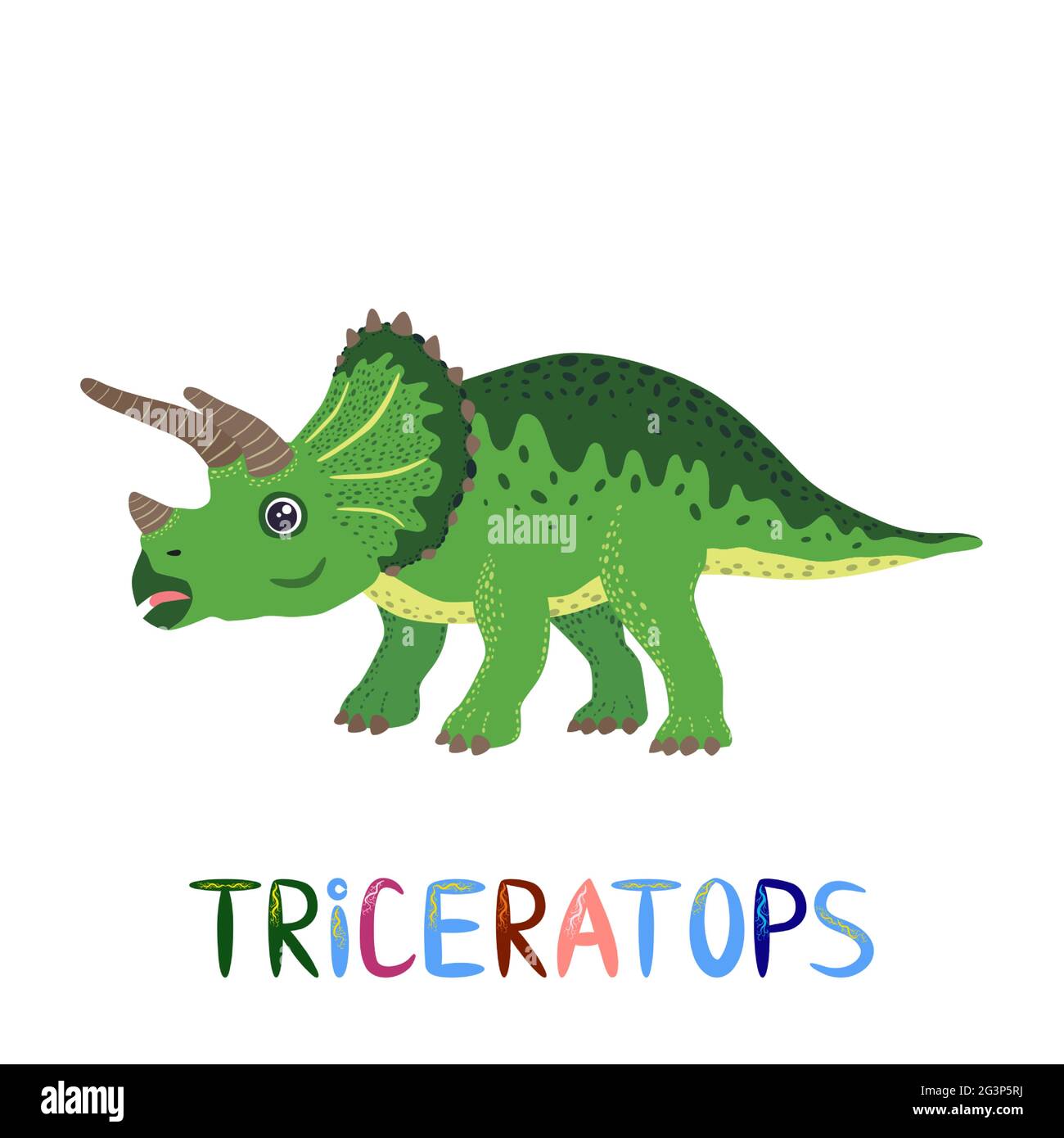 Triceratops grüne, prähistorische Dinosaurier-Kollektion. Uralte Tiere. Von Hand gezeichnet Stock Vektor