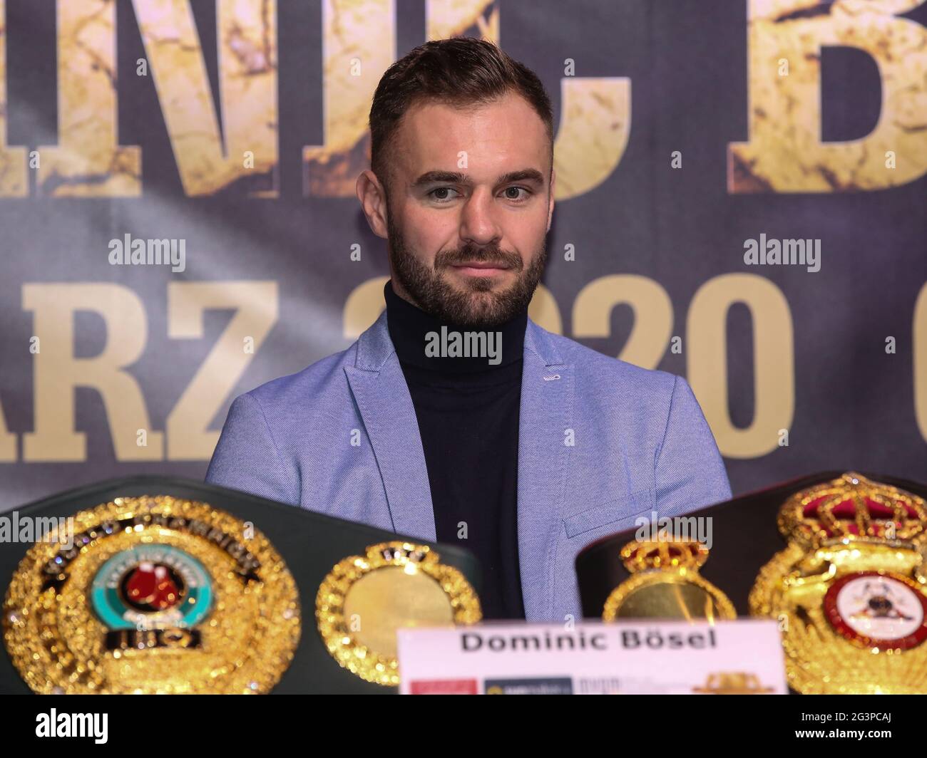 WBA und IBO-Weltmeister im Leichtgewicht Dominic BÃ¶sel SES Boxing PK Boxing Gala 28.3.2020 Stockfoto