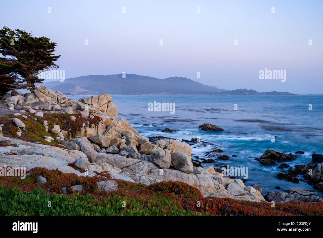 17 Meilen Fahrt am Pebble Beach um den Sonnenuntergang Stockfoto