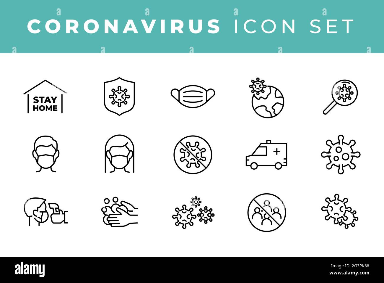 Coronavirus-Symbolsatz für Infografik oder Website. Neuartiges Coronavirus 2019-nCoV. 2019 und 2020 Epidemie Stock Vektor