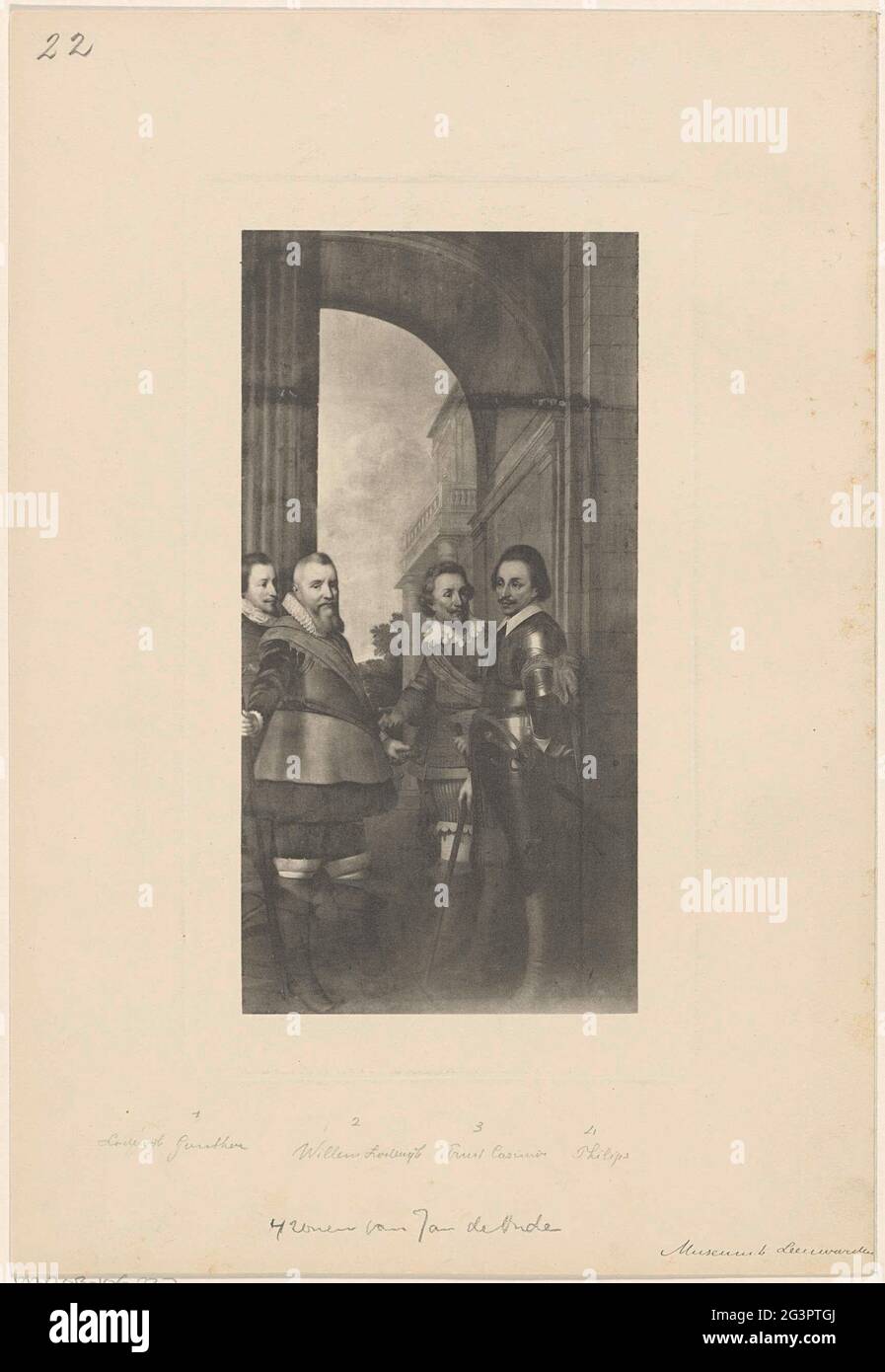 Porträt von Willem Lodewijk, Graf von Nassau-Dillenburg, Philipp, Graf von Nassau, Ernst Casimir, Graf von Nassau-Dietz und Ludwig Gunther, Graf von Nassau. . Stockfoto