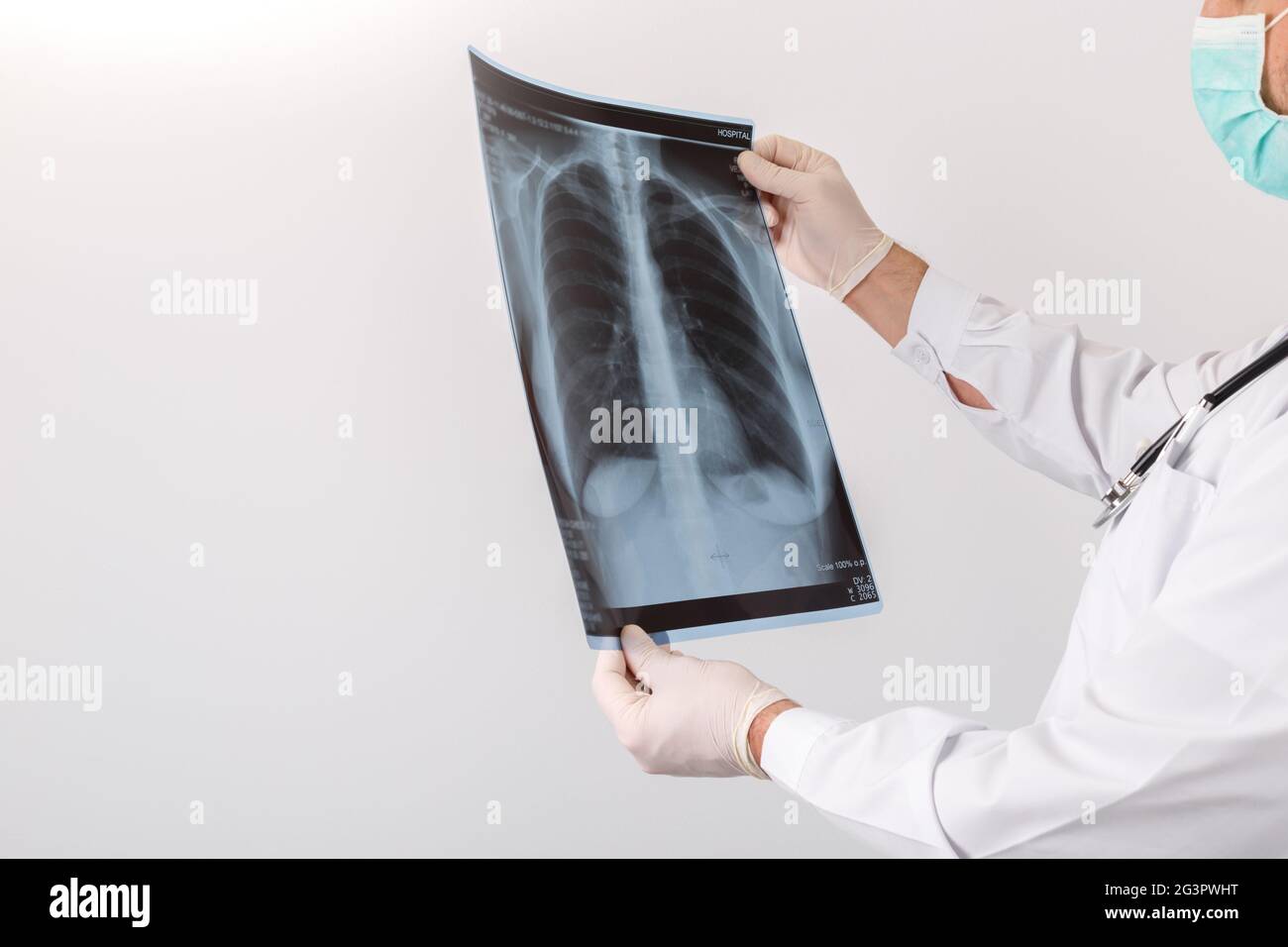 Arzt, Röntgen-Thorax betrachten Stockfoto