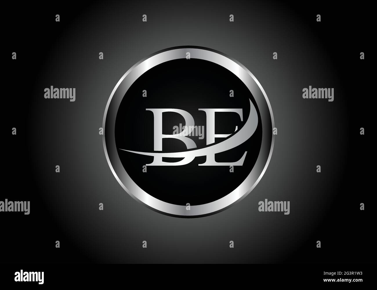 Silberner Buchstabe BE Metall-Kombination Alphabet Logo Symbol-Design mit grauer Farbe auf Schwarz-Weiß-Gradienten-Design für ein Unternehmen oder Unternehmen Stock Vektor
