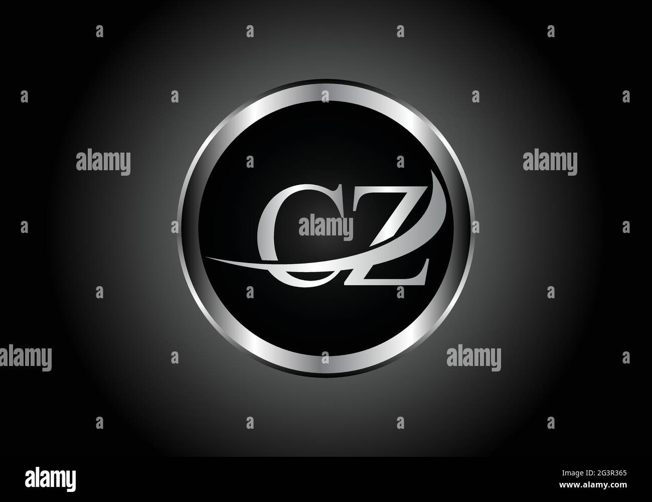 Silberner Buchstabe CZ Metallkombination Alphabet Logo Icon Design mit grauer Farbe auf Schwarz-Weiß-Gradienten-Design für ein Unternehmen oder Unternehmen Stock Vektor
