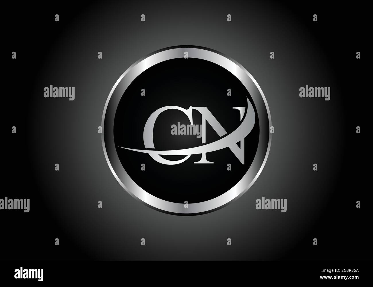 Silberner Buchstabe CN Metallkombination Alphabet Logo Icon Design mit grauer Farbe auf Schwarz-Weiß-Gradienten-Design für ein Unternehmen oder Unternehmen Stock Vektor
