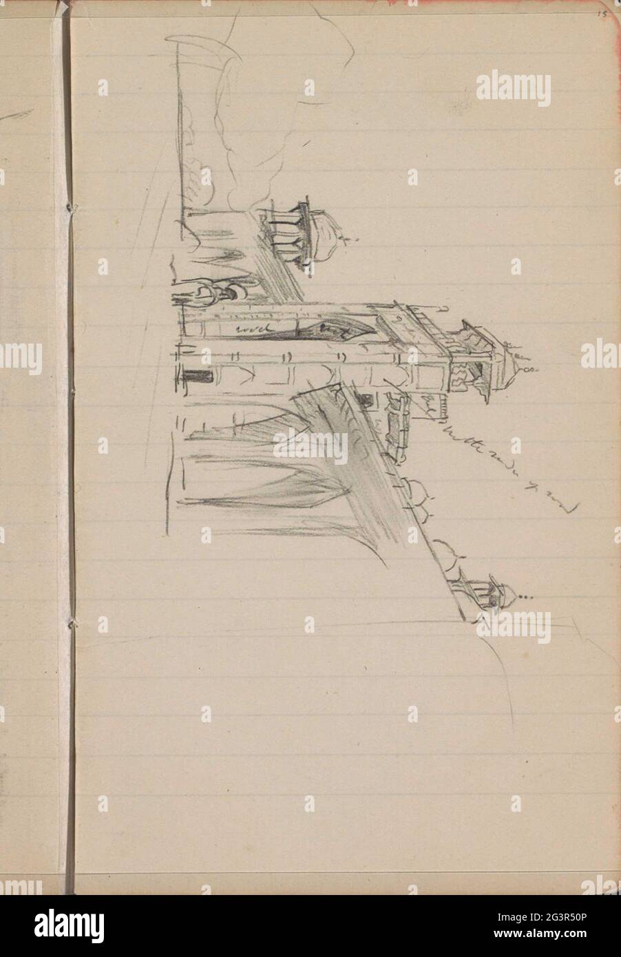 Tor des Mausoleums von Akbar in Sikranda. Seite 15 aus einem Skizzenbuch mit 36 Blättern. Stockfoto