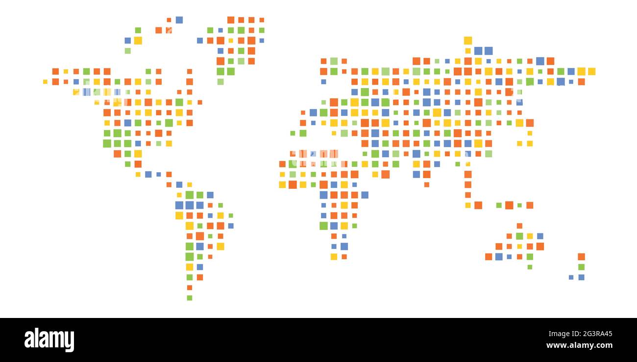 Farbenfrohe Weltkarte mit quadratischen Mosaiken Stock Vektor
