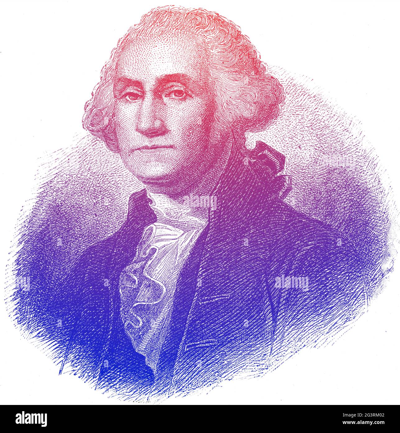 George Washington (1732-1799) gravierte Illustration. Er war der Gründungsvater der USA und der erste Präsident. Im Amerikanischen Revolutionskrieg Stockfoto