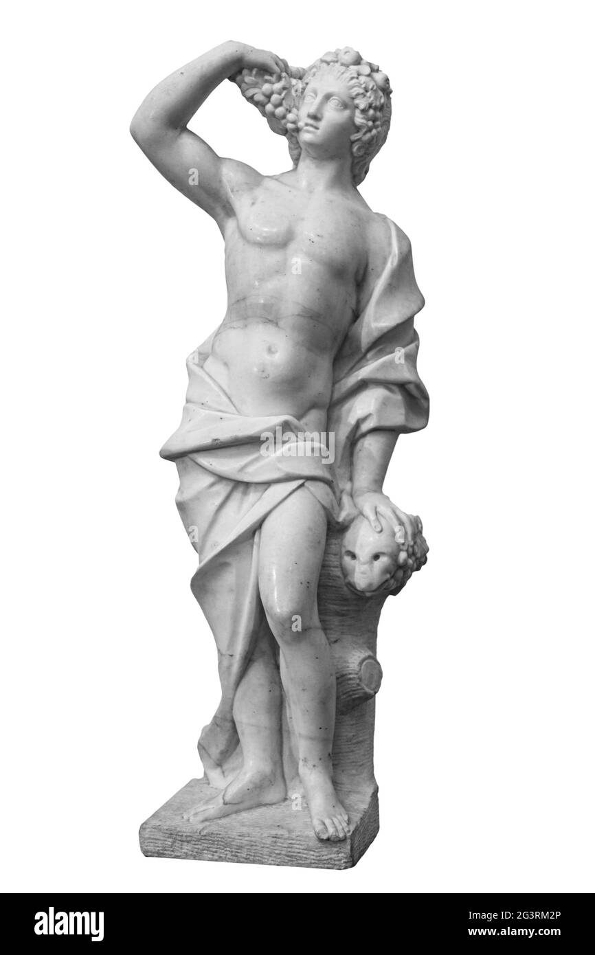 Statue der Saison Herbst Frau im Kreis antiken Stil isoliert Auf weißem Hintergrund Stockfoto