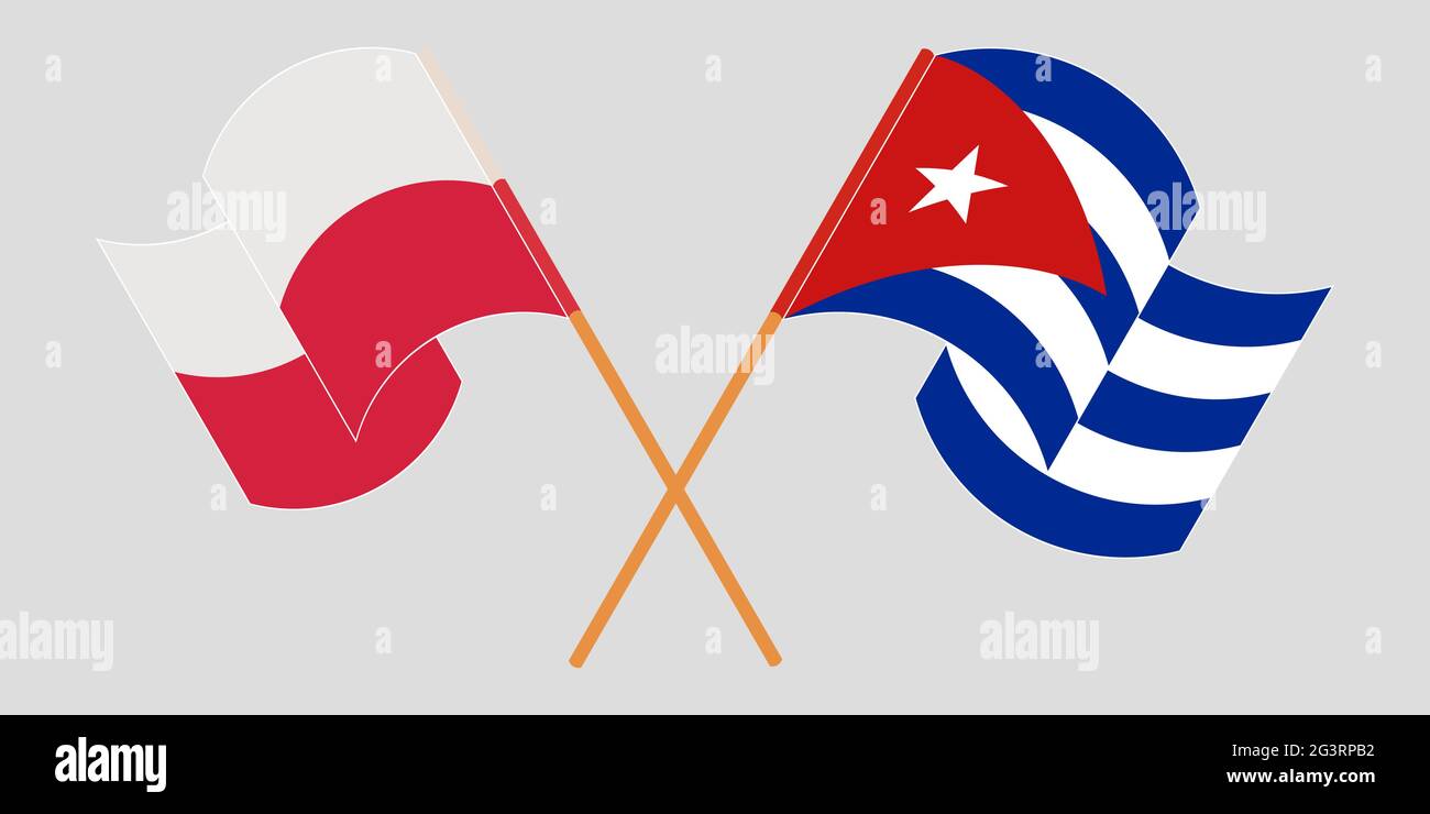 Gekreuzte und winkende Flaggen von Kuba und Polen. Vektorgrafik Stock Vektor