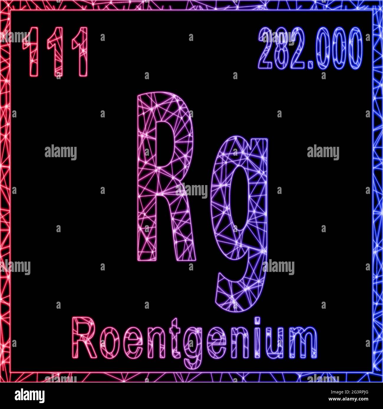 Roentgenium chemisches Element, Zeichen mit Ordnungszahl und Atomgewicht, Stockfoto