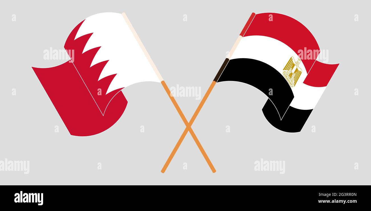 Gekreuzte und winkende Flaggen von Ägypten und Bahrain. Vektorgrafik Stock Vektor