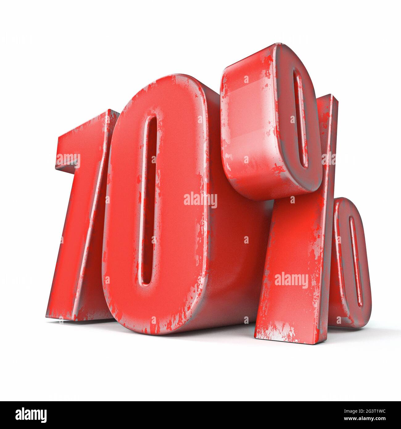 Metall rot gefärbte Grunge 70 Prozent Zeichen 3D Stockfoto