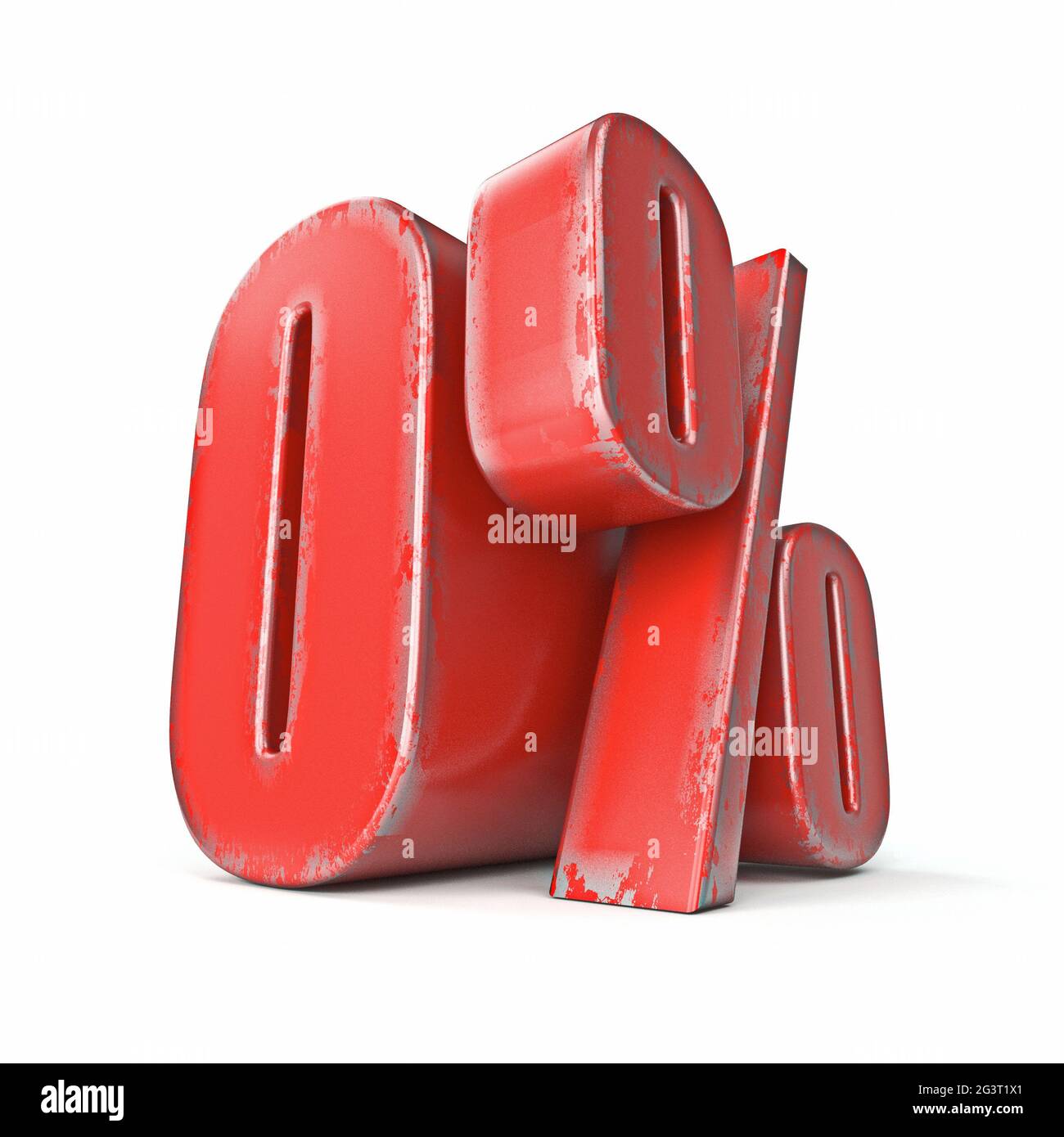 Metall rot gefärbte Grunge 0 Prozent Zeichen 3D Stockfoto