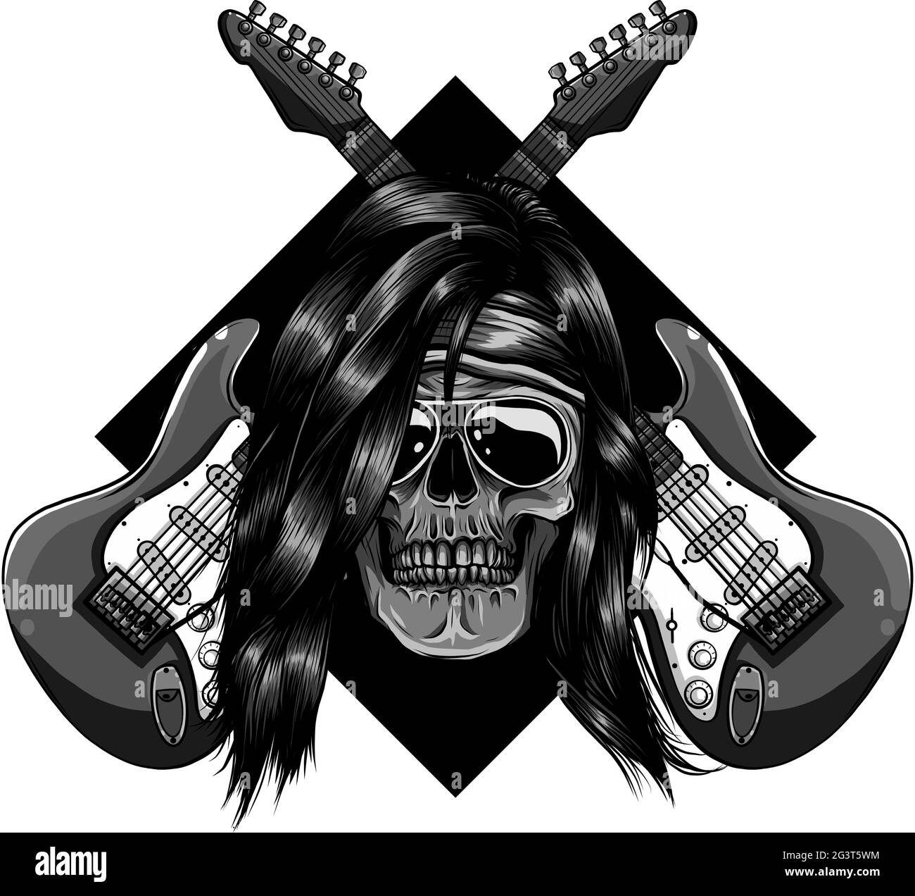 Totenkopf mit kreuzenden Gitarren Vektor Illustration Design Stock Vektor
