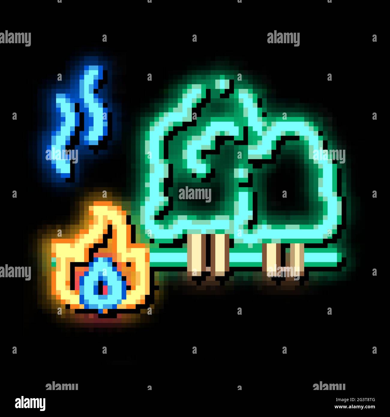 Abbildung mit dem Symbol „Waldbrand“ mit Neonlicht Stock Vektor