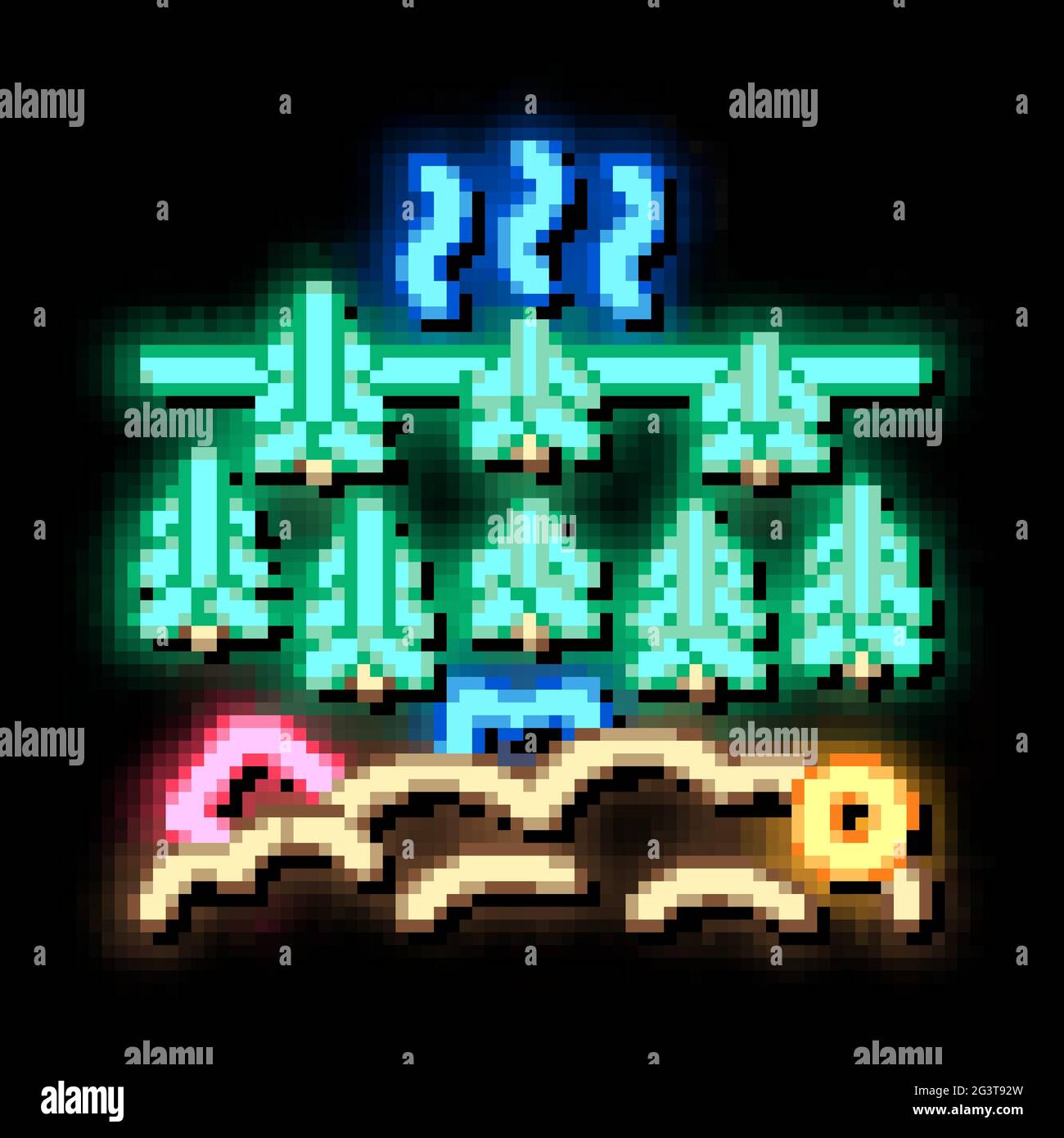 Abbildung des Symbols „Müll im Wald“ mit Neonlicht Stock Vektor