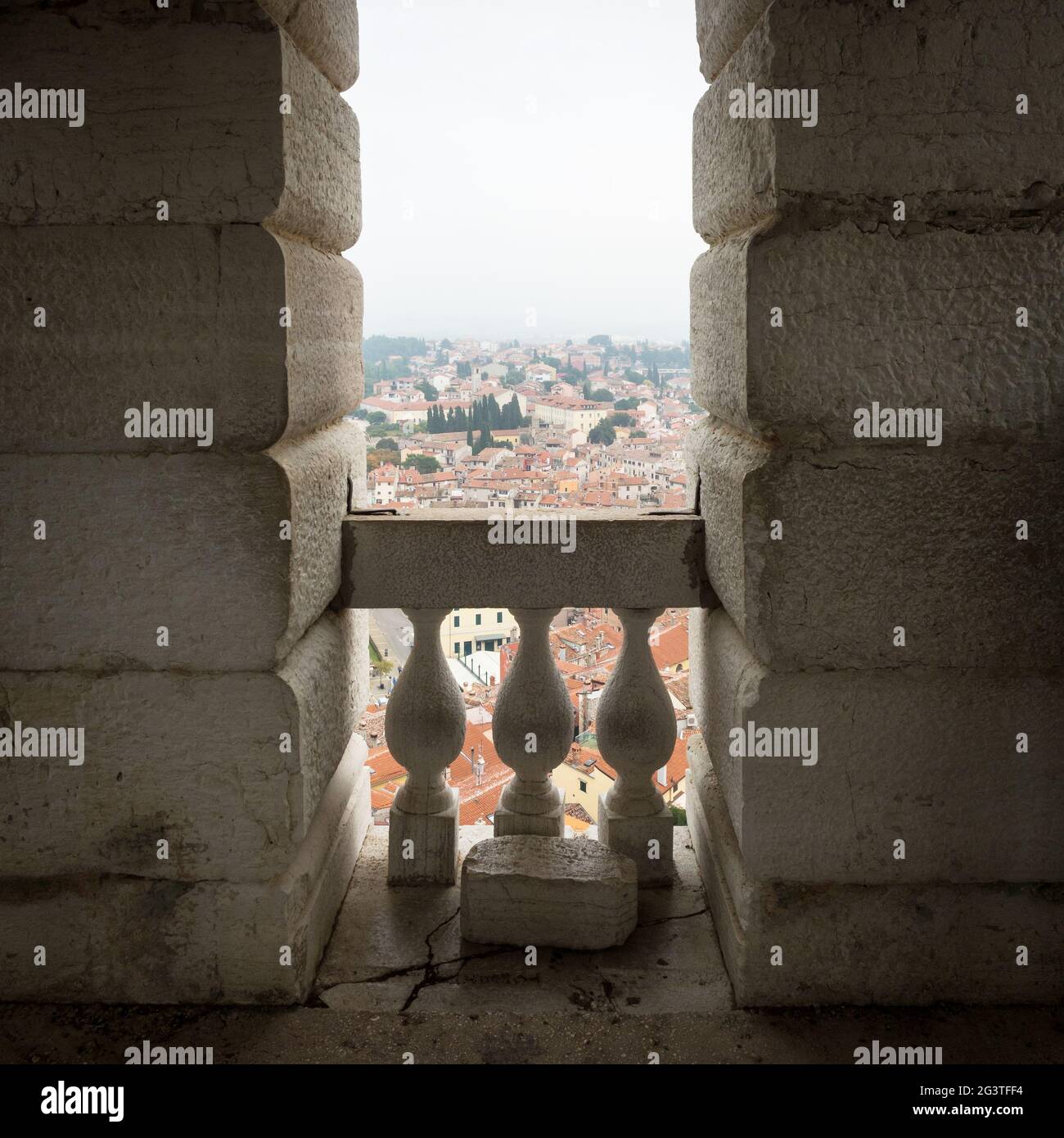 Blick vom Glockenturm in Rovinj Kroatien Stockfoto