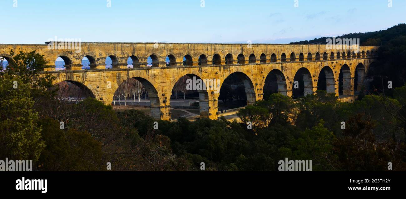 Pont du Gard, eine alte römische Brücke in Südfrankreich Stockfoto