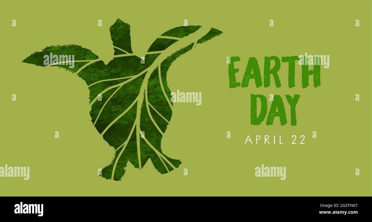 Webbanner zum Earth Day für die Feiertagsveranstaltung am 22. april. Grüne Wasserfarbe Meeresschildkröte aus Blattform, Umweltpflege-Konzept. Stock Vektor