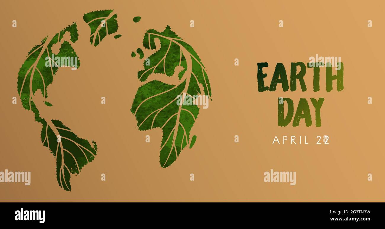 Webbanner zum Earth Day für die Feiertagsveranstaltung am 22. april. Grüne Aquarell-Planetenkarte aus Blattform, Umweltpflegekonzept. Stock Vektor