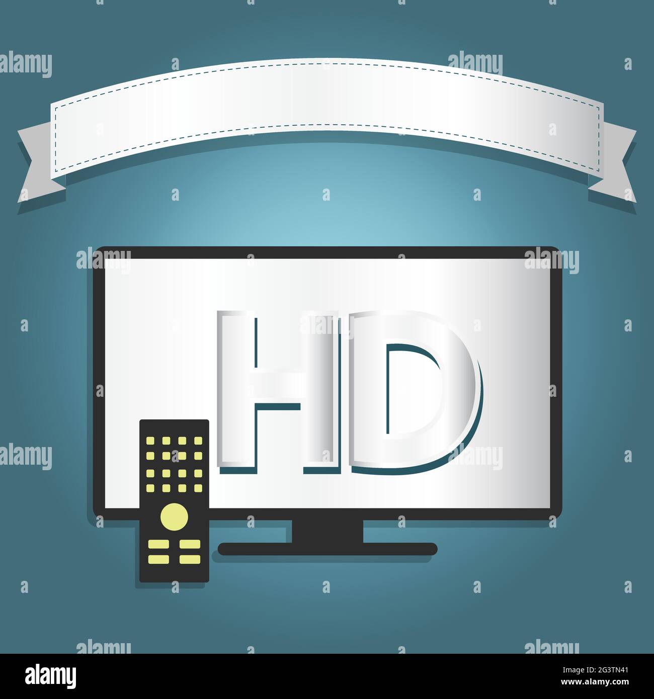 HD-fernseher mit einem Farbband zum Einfügen von Text. Stock Vektor