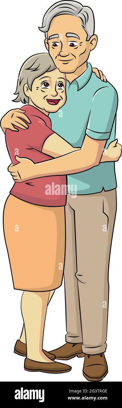 Cartoon-Vektor-Illustration eines alten liebenden Mann und Frau Paar umarmt Stock Vektor