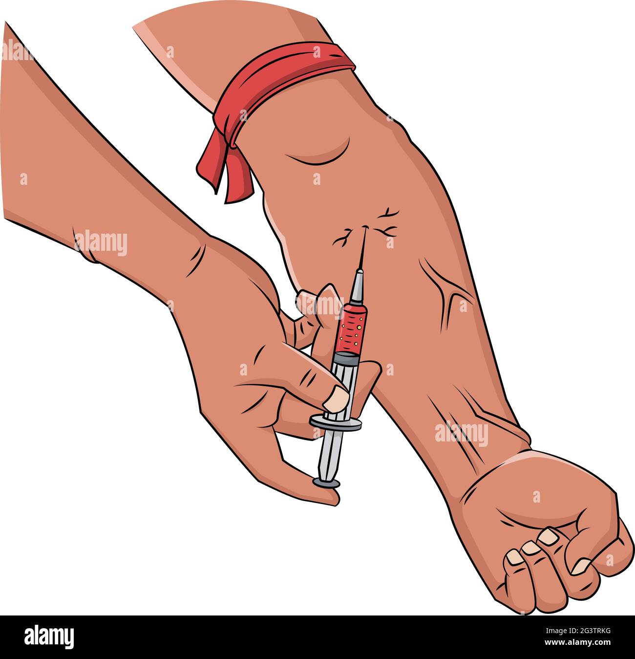 Cartoon-Vektor-Illustration eines Drogenmissbrauchs Mann mit Nadel Stock Vektor