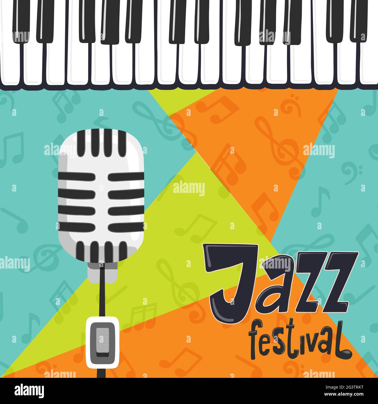 Jazz-Festival Illustration von modernen Piano-Key-Hintergrund mit Mikrofon für Konzert oder Live-Veranstaltung. Stock Vektor