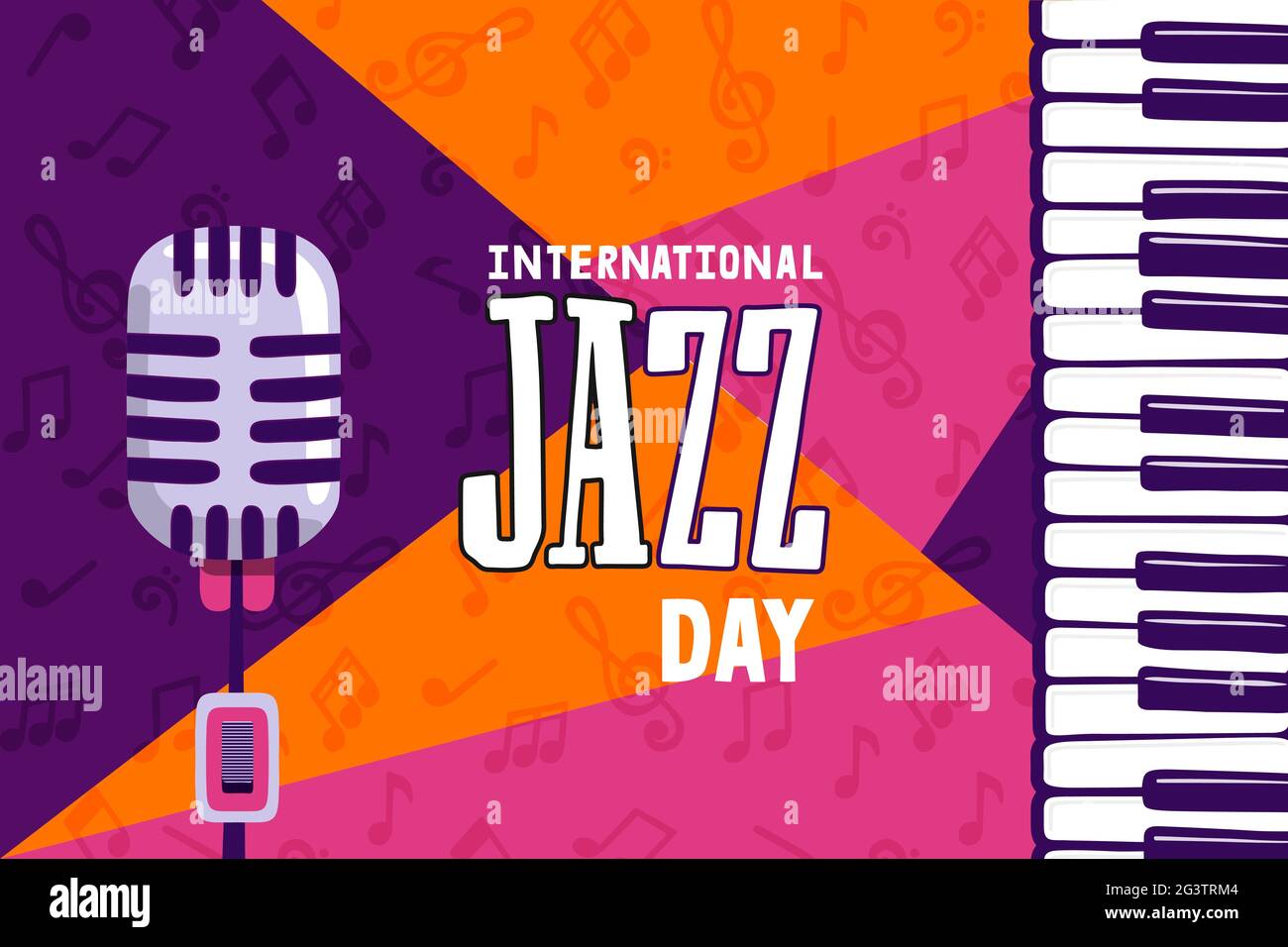 April 30 Jazz Day Illustration von modernen Piano-Key-Hintergrund mit Mikrofon für Konzert oder Festival-Veranstaltung. Stock Vektor