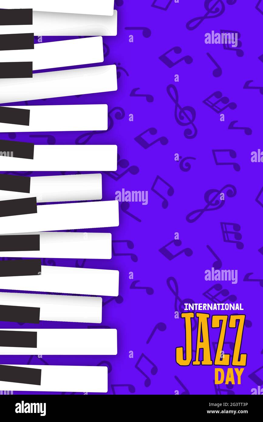 April 30 Jazz Day Illustration von modernen Klavier-Schlüssel Hintergrund mit musikalischen Note Symbole für Konzert oder Festival-Veranstaltung. Stock Vektor