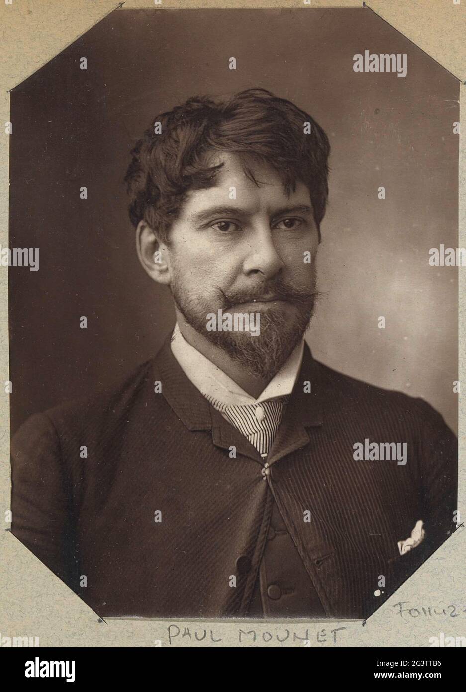 Porträt des französischen Schauspielers Paul Mounet. Teil eines französischen Amateuralbums mit Fotos von Frankreich, Algerien, Palmyra, der Weltausstellung von 1900 und dem berühmten Fransen. Stockfoto